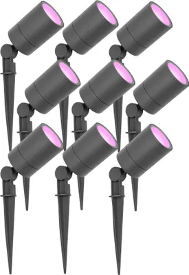 Produktbild von Ledvion 9er Set Gartenstrahler mit Erdspieß IP65 4,9W GU10 RGB dimmbar