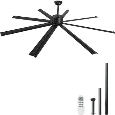 Obrázok produktu pre Stropný ventilátor - 213 cm - 8 hliníkových lopatiek - 6 rýchlostí - pre vnútorné aj vonkajšie použitie - čierna farba - DC motor - diaľkové ovládanie