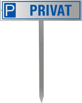 Produktbild von Parkplatzschild Privat - Aluminium silber eloxiert 400x100 mm + Erdspiess