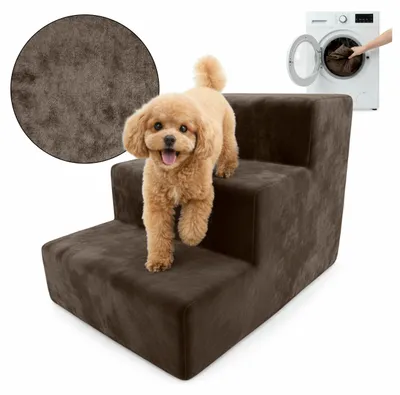 Immagine prodotto di Muralo Scala per cani e gatti Rampa SCALA PER CANI Scala per animali domestici 3 gradini Tessuto Magic Velvet marrone