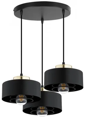 Produktbild von KAR-LIGHTING Pendelleuchte 3-flammig Schwarz/Gold, Metall, höhenverstellbar, 90 x 40 x 40 cm – Esszimmer, E27-Fassung