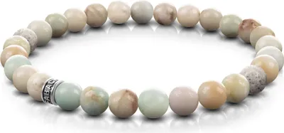 Produktbild von FABACH Amazonit Perlenarmband mit 6mm Edelstein-Perlen und 925 Sterling Silber Logo-Perle - Edles Naturstein Stretch-Armband für Damen (Mehrfarbig Türkis)