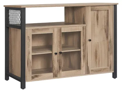 Image de Armoire de rangement à 3 portes pour salon, couleur marron et noir, dimensions : 110 x 33 x 75 cm