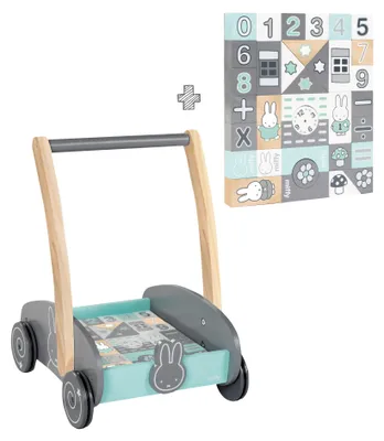 Produktbild von roba Schiebewagen miffy® mit 35-teiligem Bauklötze-Set, Holz natur & lackiert, Griffhöhe: 45cm