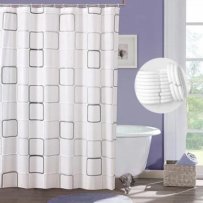 Produktbild von Wasserdichtes Duschvorhang 180x200cm - Anti-Schimmel-Badvorhang mit Duschvorhangringen - Polyester Duschvorhang