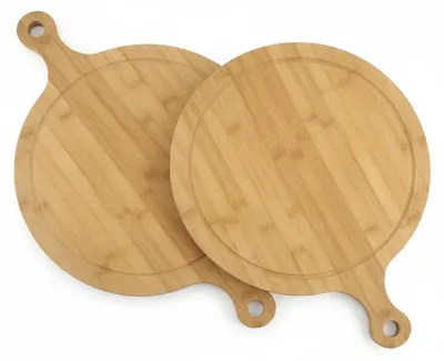 Produktbild von hausleben Pizzabrett 2er Set 35 cm aus Bambus – Servierbrett mit Griff