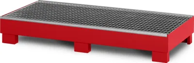 Produktbild von RR Industrietechnik Auffangwanne aus Stahl für 3x 200 Liter Fass mit Gitterrost RAL 3000 feuerrot