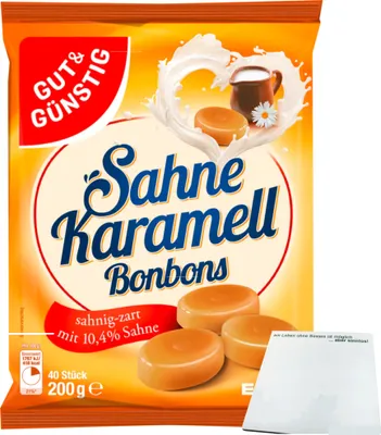 Produktbild von Gut & Günstig Sahne Karamellbonbons (200g Beutel) + usy Block