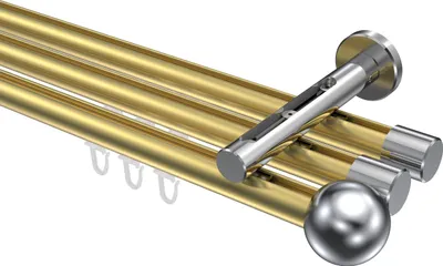 Produktbild von Interdeco Innenlaufstange / Gardinenstange mit Innenlauf Messing-Optik / Chrom, Typ Siteno Luino (Kugel), 20 mm Ø 3-läufig, 400 cm