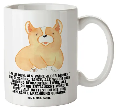 Produktbild von Mr. & Mrs. Panda Haferl Corgie - Weiß - Geschenk, Große Tasse, Lebensfreude, Teepott, Spruch, steingut, Lebensfroh, Sprüche, Pott, Keramiktasse, Hund, Teetasse, Corgi