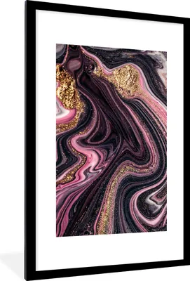Produktbild von MuchoWow® Gerahmtes Poster Marmoroptik - Rosa - Lila - Gold - Luxus - Marmor 60x90 cm - Poster mit Schwarzem Bilderrahmen Wandposter Rahmen Foto Bilder - Dekoration - Wandposter Wohnzimmer - Hochwertig