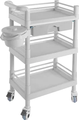 Produktbild von 3-stöckiger Salon Rollwagen - Servierwagen auf Rollen - 54x37x98 cm - Tragkraft 100 kg - Für Friseur, Kosmetikstudio, Klinik