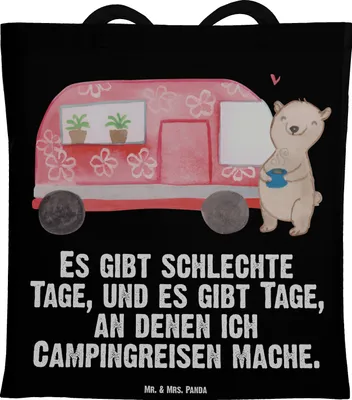 Produktbild von Mr. & Mrs. Panda canvas tasche Bär Camper - Schwarz - Geschenk, Beutel, Laptoptasche, Campingplatz, Urlaub, Roadtrip, Zelten, Schultasche, Einkaufstasche, Wohnmobil