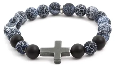 Obrázok produktu pre Korálkový náramok z achátu a hematitu MINK53 - Dĺžka: 17 cm.