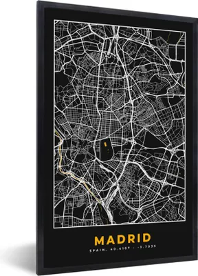 Produktbild von MuchoWow® Gerahmtes Poster Madrid - Gold - Karte - Stadtplan 20x30 cm - Poster mit Schwarzem Bilderrahmen Wandposter Rahmen Foto Bilder - Drucken - Bilder Poster im Rahmen