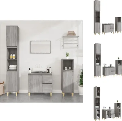 Produktbild von vidaXL 3-tlg. Badmöbel-Set Grau Sonoma Holzwerkstoff - Badezimmermöbel-Sets