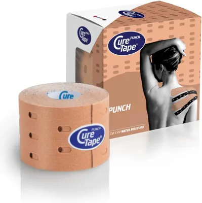 Immagine prodotto di CureTape Punch 5 cm x 5 m - nastro kinesiology perforato con motivo a fori - tape per linfodrenaggio e fascia - supporto per muscoli e articolazioni