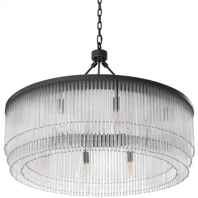 Produktbild von Casa Padrino Luxus Kronleuchter Bronzefarben Ø 90 x H. 61 cm - Runder Metall Kronleuchter mit eleganten Glasstäben - Hotel & Restaurant Kronleuchter