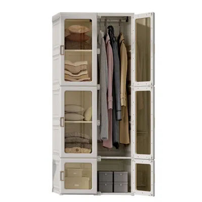 Produktbild von Dripex Kleiderschrank Faltbarer Schrank Mehrzweckschrank mit magnetische Türen(6-Türen-1-Stange)