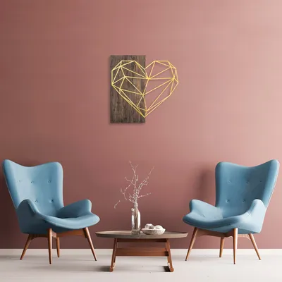Obrázek produktu pro Wallity, Srdce- SKL2239, Ořech,Zlatá, Ostatní bytové dekorace, 58 x 58 cm, 50% dřevo (tloušťka: 3 cm) / 50% kov (tloušťka: 1 cm)