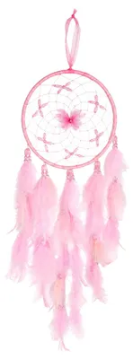 Rosa Traumfänger, 54 cm, mit Federn und Perlen, Wanddeko