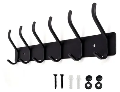 Produktbild von Wandgarderobe mit 6 Haken aus Edelstahl, Garderobenleiste für Schlafzimmer, Bad und Küche (Schwarz)