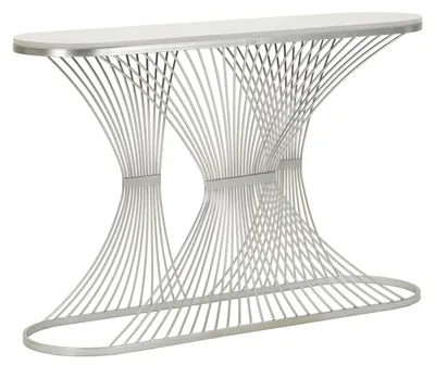 Produktbild von Stripe Glam Konsolentisch 120x35x79 cm in Silber-Eisen und Naturmarmor - Sockel mit eleganten, ineinander verschlungenen Linien