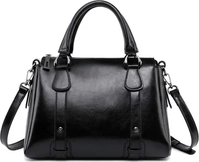 Produktbild von Leder Damen Handtasche Henkeltasche Umhängetasche Schultertasche Schwarz