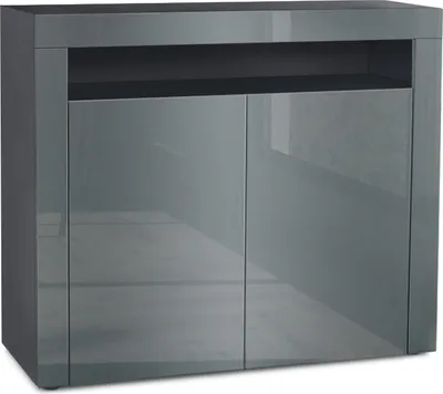 Produktbild von Vladon Kommode Valencia, Germany, Sideboard mit 2 Türen und 1 offenem Fach, Schwarz matt/Grau Hochglanz/Grau Hochglanz (108 x 92 x 40 cm)