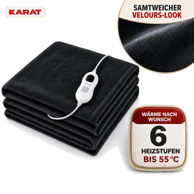 Immagine prodotto di Coperta riscaldante elettrica Borea, con 6 livelli di riscaldamento, timer e controller LCD, colore nero, dimensioni 180 x 130 cm