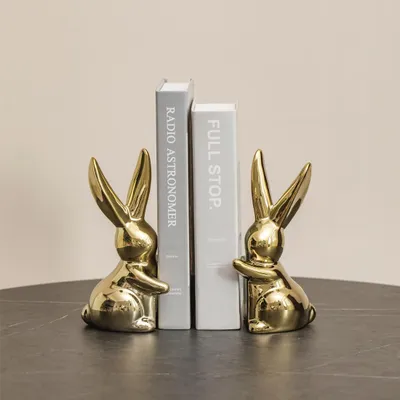 Produktbild von Dekorative keramische Buchstützen - Hasen Buchstützen - 2 Stück - Weiß - Keramik