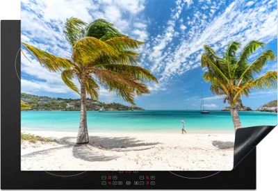 Produktbild von KitchenYeah© Herdabdeckplatte Strand - Palmen - Wolken , 76x51cm, Küche Deko, Glaskeramikkochfeld Herdabdeckung, Abdeckplatte fùr Kochfeld