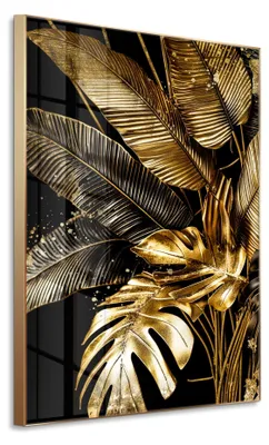 Produktbild von STYLER Glasbild 80x120 cm Glasspik Gold Tropicana gerahmtes Wandbild elegante Wanddekoration Wohnzimmer Schlafzimmer Büro