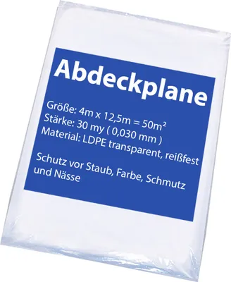Produktbild von 50x Abdeckfolie Plane 4x12,5m Baufolie Schutzfolie Malerfolie 30my
