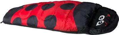 A ladybug-themed sleeping bag.