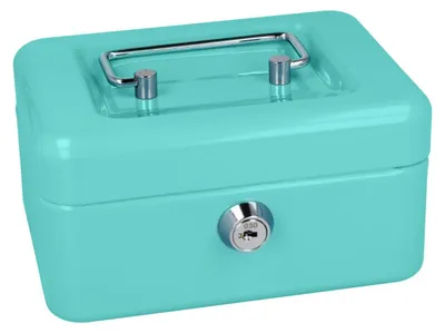 Produktbild von Westcott Geldkassette abschließbar (kompakt, 15 cm) Türkis | Abschließbare Box aus Stahlblech mit 2 Schlüsseln | Herausnehmbare Einlage für Münzen mit 6 Fächern | E-51000 TURQUOISE