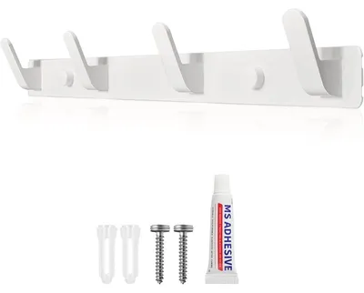 Produktbild von Garderobenhaken Hakenleiste Weiß mit 4 Haken für Jacken, Mäntel, Taschen, Hüte und Schals