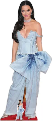 A cardboard cutout of Katy Perry in a denim outfit.