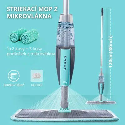 Obrázok produktu pre Magický podlahový mop - rozprašovací systém, 360° otočná hlava, 120 cm, 3 utierky z mikrovlákna (modré)