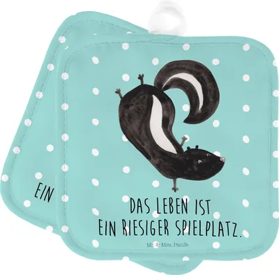 Produktbild von Mr. & Mrs. Panda Topfuntersetzer Stinktier Handstand - Türkis Pastell - Geschenk, Raubtier, Skunk, Kochlappen, Topflappen, Spielplatz, Wildtier, Set, Stinker, topfhalter
