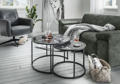 Produktbild von Beistelltisch >2/053-05.23< in Marmor schwarz - 42x65 (HxD)