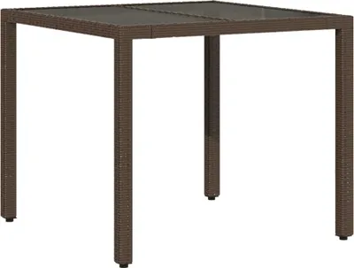 Obrázek produktu pro vidaXL Zahradní stůl se skleněnou deskou hnědý 90x90x75 cm polyratan