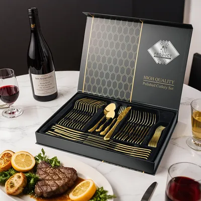 Produktbild von CMYbabee Besteck Set 48-teilig Gold, Edelstahl Besteck Set mit Messer, Gabel und Löffel, Besteck set 12 personen – Spülmaschinenfest, Gold
