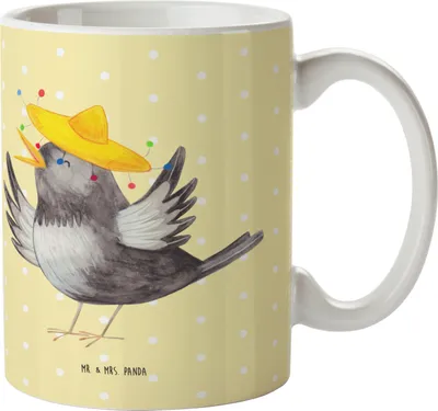 Produktbild von Mr. & Mrs. Panda Pott Rabe Sombrero - Gelb Pastell - Geschenk, Tiere, Vogel, Haferl, Plastikbecher, Vögel, Henkelbecher, Motivation, Trinklernbecher, Spruch Positiv