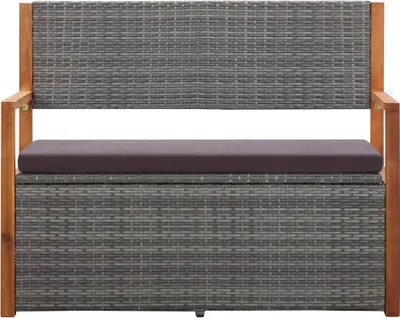 A front view of a storage bench.