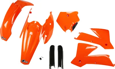 Produktbild von Verkleidungskit UFO PLAST 7-teilig Verkleidungssatz Kunststoff mit Gabelschutz für KTM SX 125 - 450 ccm Bj. 2004, Farbe:orange / schwarz