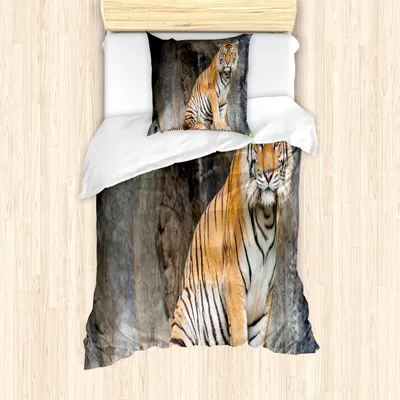 Produktbild von ABAKUHAUS Zoo Mantele, Bengal-Tiger-Katze Predator, Milbensicher Allergiker geeignet mit Kissenbezügen, 135 cm x 200 cm - 80 x 80 cm, Pale Brown Schwarz Weiß