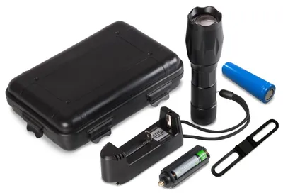 Produktbild von Wiederaufladbare Aluminium-Taschenlampe in einer Box, mit Fahrradhalterung