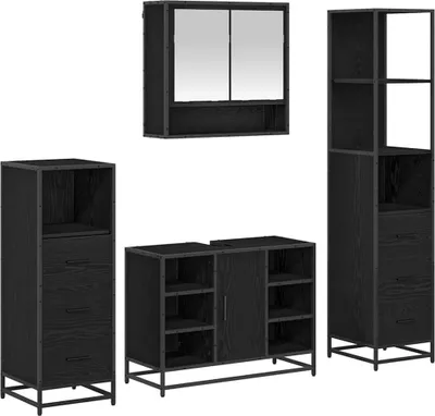 Immagine prodotto di vidaXL Set di mobili da bagno, 4 pezzi, nero, effetto legno di quercia, 80 x 33 x 60 cm