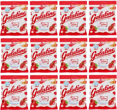 Produktbild von 12er-Pack Sperlari Galatine Tavolette al Latte e Fragola,Milch- und Erdbeer Bonbons,115g Beutel